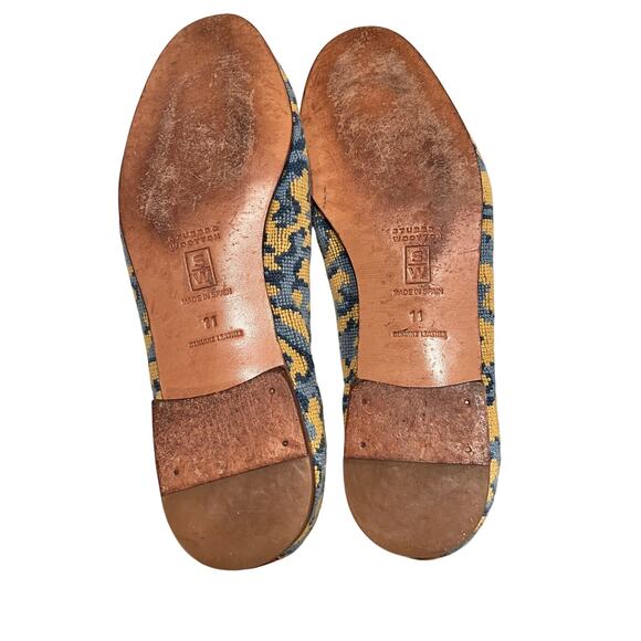 Stubbs & Wootton yellow Needlepoint Slippers embroidered flats loafer Womens 11 - Picture 11 of 11